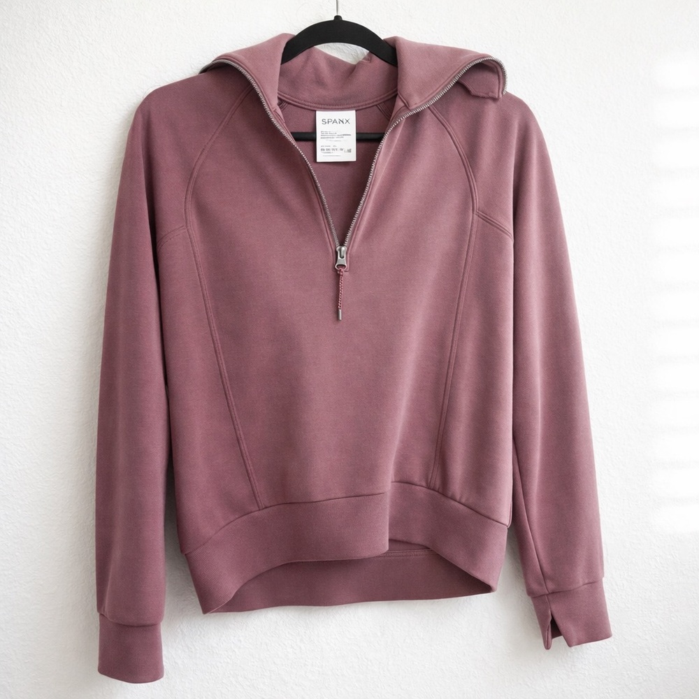 SPANX Half Zip Pullover Sweatshirt Mauve Funnel Neck Athleisure Top